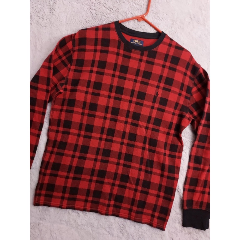 Polo Ralph Lauren Shirt Mens Extra Large Waffle Knit Thermal Buffalo Plaid SLIM